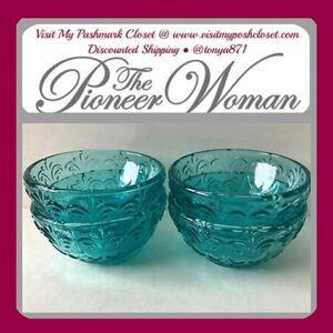 🦋 New Pioneer Woman Teal Blue Mini Glass Dipping Bowls, Set of 4